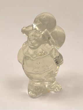 Vintage Clown With Balloons Clear Art Glass Figurine Paperweight Suncatcher 4”